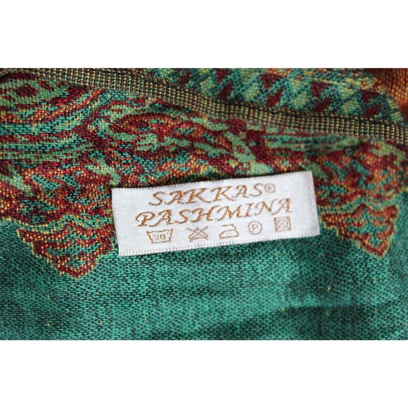 Sakkas Pashmina 72" x 28" reversable aqua/green orange fringe boho - Picture 3 of 9